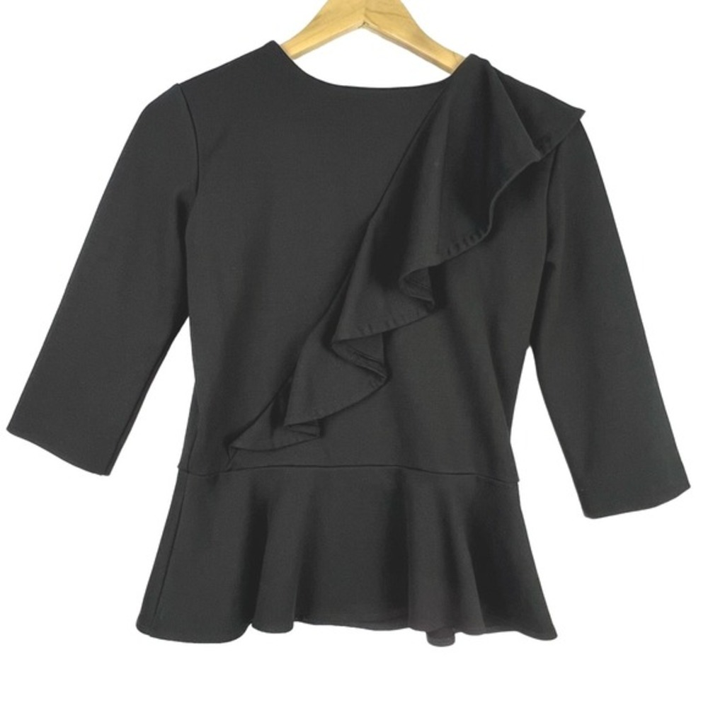 EUC Amanda Uprichard Peplum Solid Black Designer Ruffle Shirt Women's Designer M